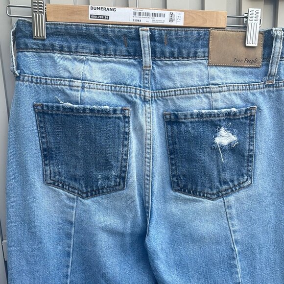 Free People Distressed Contrast Blue Ankle Jeans - Picture 9 of 10